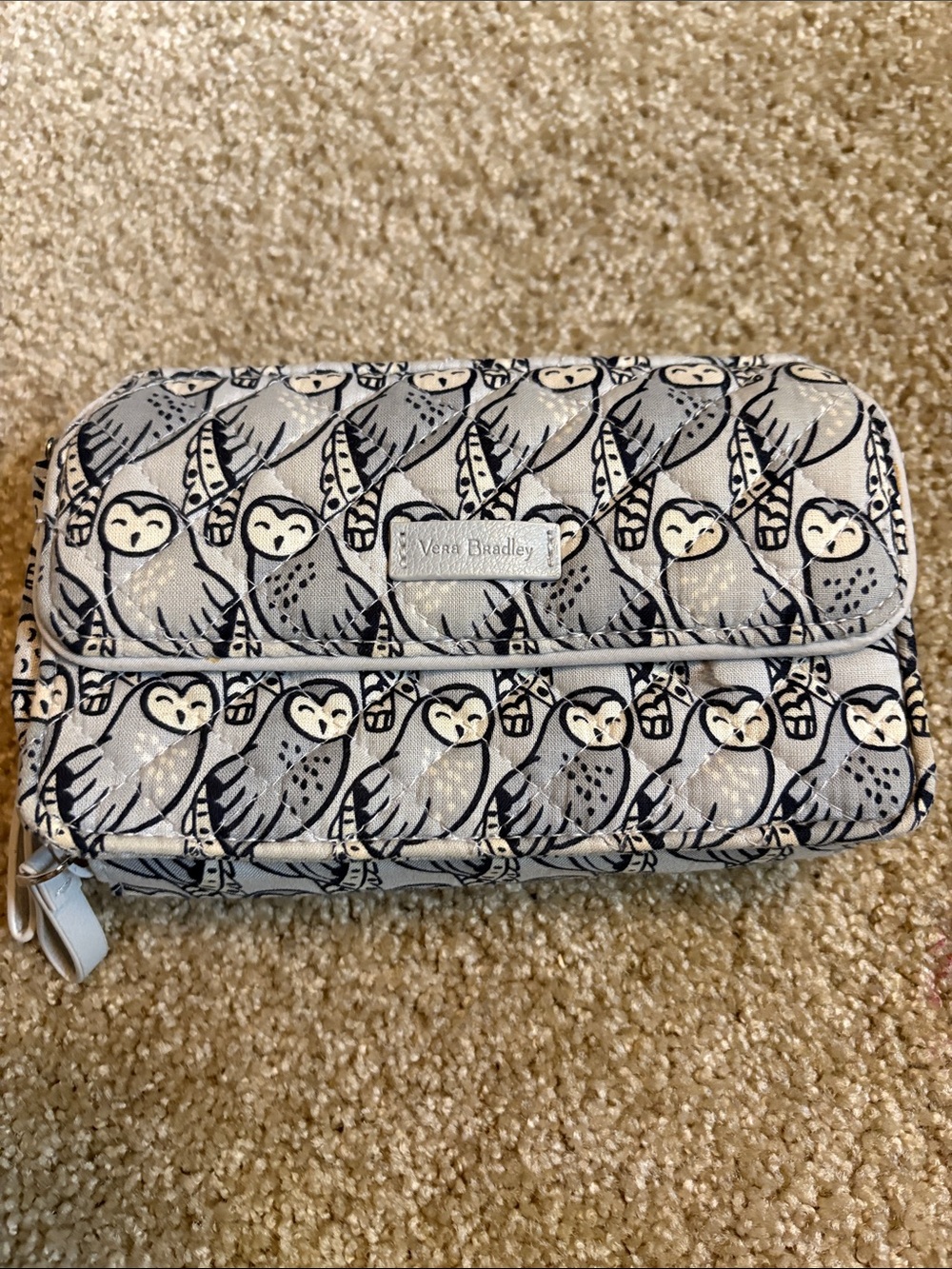 Vera Bradley Gray and Cream Owl Print Zip Wallet